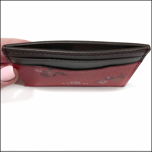 COACH card holder Red canvas brown leather - Picture 4 of 4